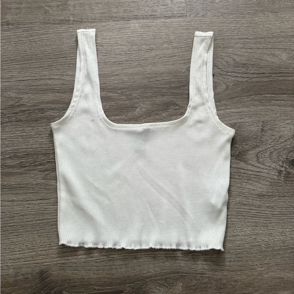 Forever 21 White Ribbed Square-Neck Crop Tank